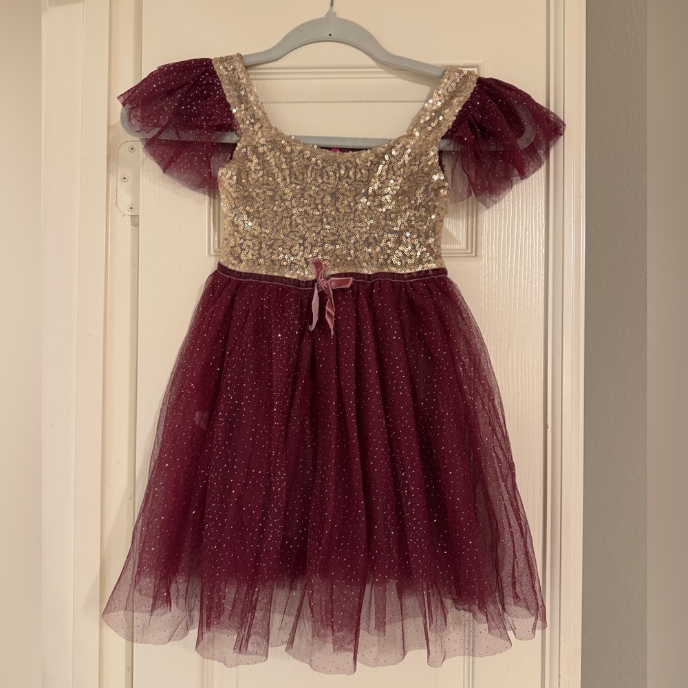 Elegant Gold and Burgundy Kids Formal Dress